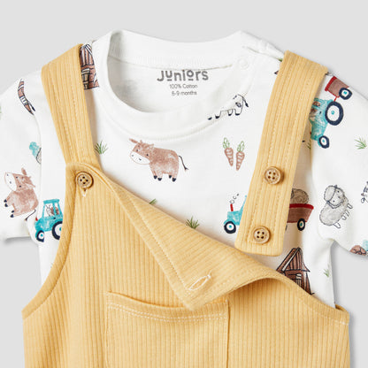 Juniors Ribbed Dungaree and T-shirt Set