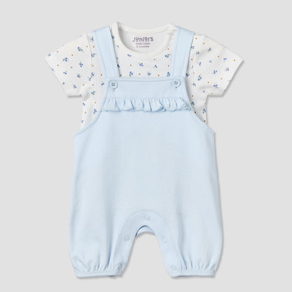 Juniors Round Neck Short Sleeve T-shirt and Dungaree Set with Blueberry Print - Blue / 12-18 mths