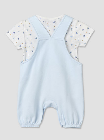 Juniors Round Neck Short Sleeve T-shirt and Dungaree Set with Blueberry Print-baby-girls-clothing-setsandcoords-image-3