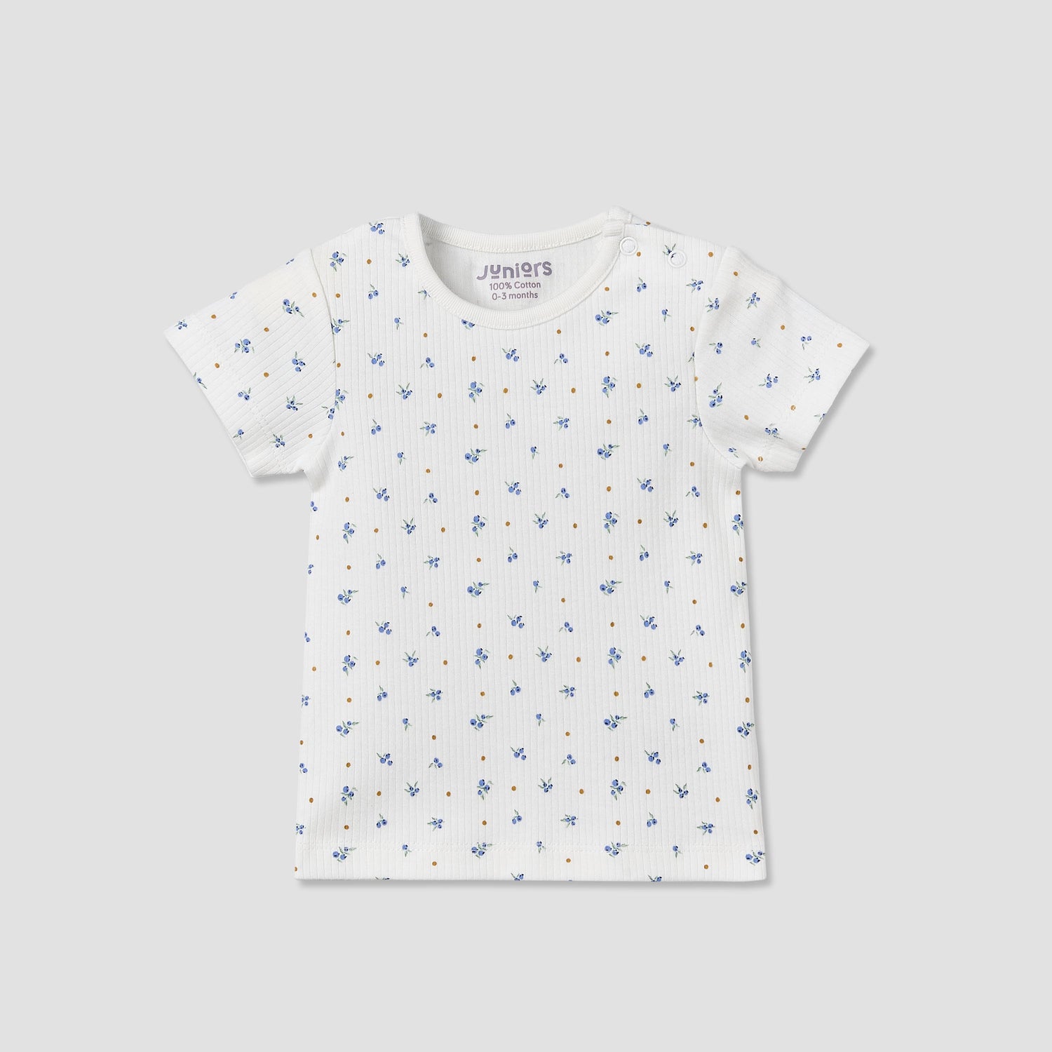 Juniors Round Neck Short Sleeve T-shirt and Dungaree Set with Blueberry Print