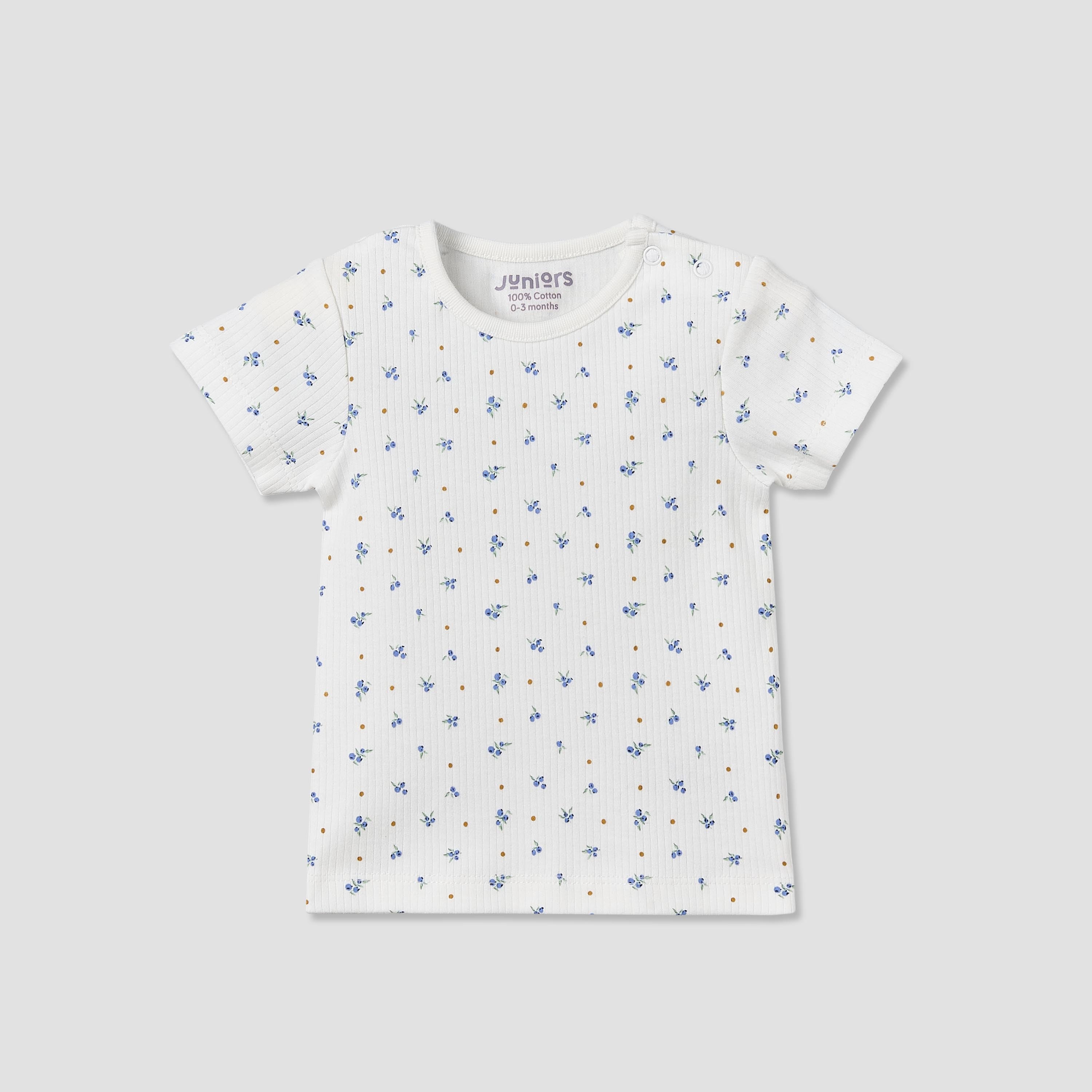 Juniors Round Neck Short Sleeve T-shirt and Dungaree Set with Blueberry Print