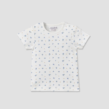 Juniors Round Neck Short Sleeve T-shirt and Dungaree Set with Blueberry Print