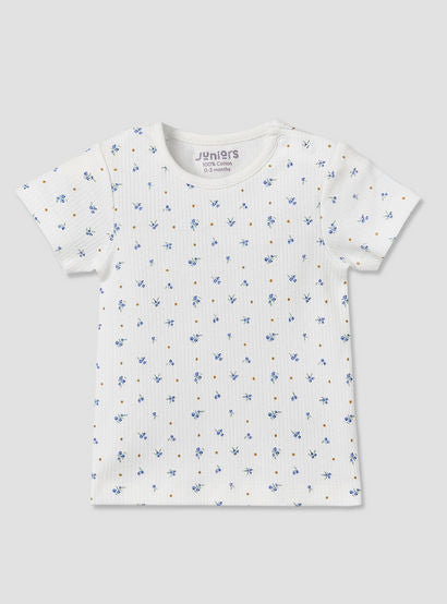 Juniors Round Neck Short Sleeve T-shirt and Dungaree Set with Blueberry Print-baby-girls-clothing-setsandcoords-image-4