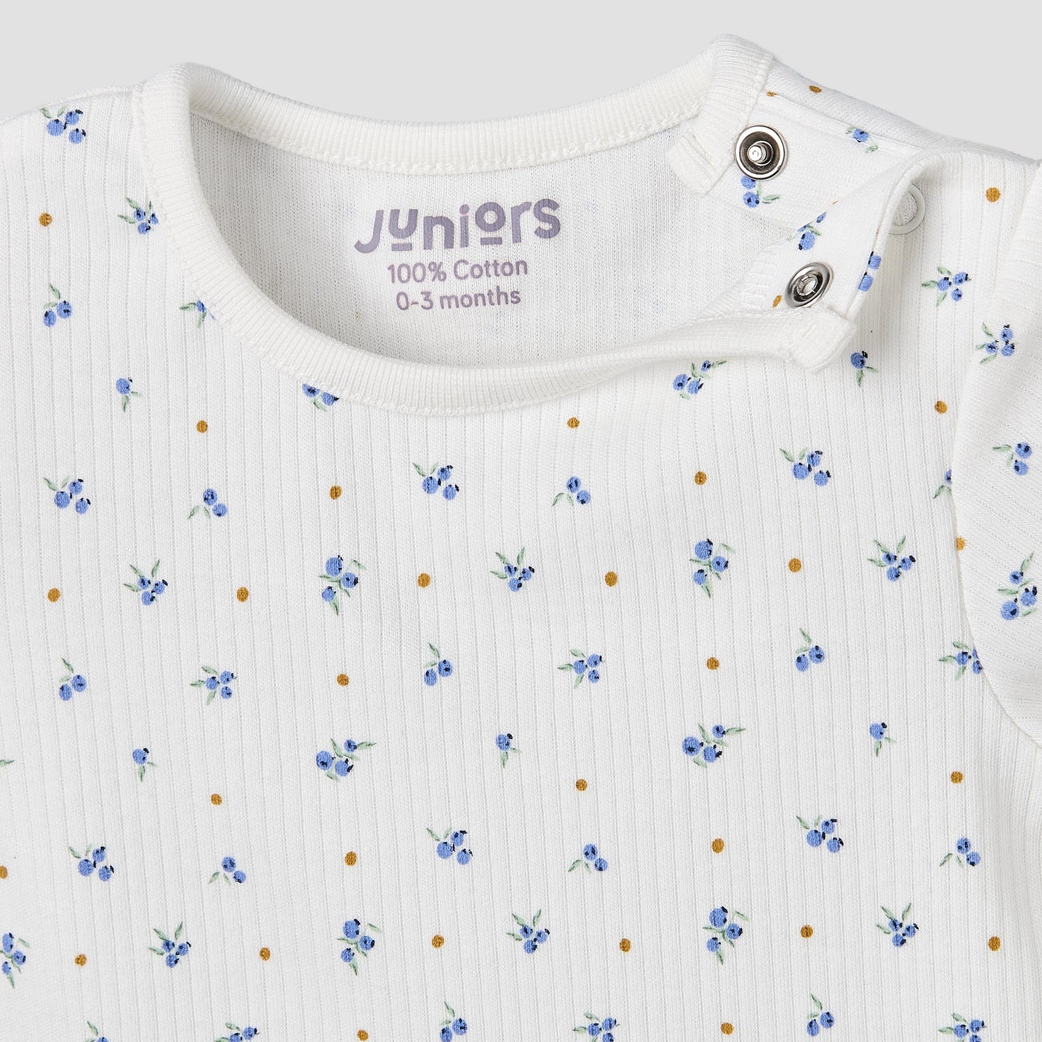 Juniors Round Neck Short Sleeve T-shirt and Dungaree Set with Blueberry Print