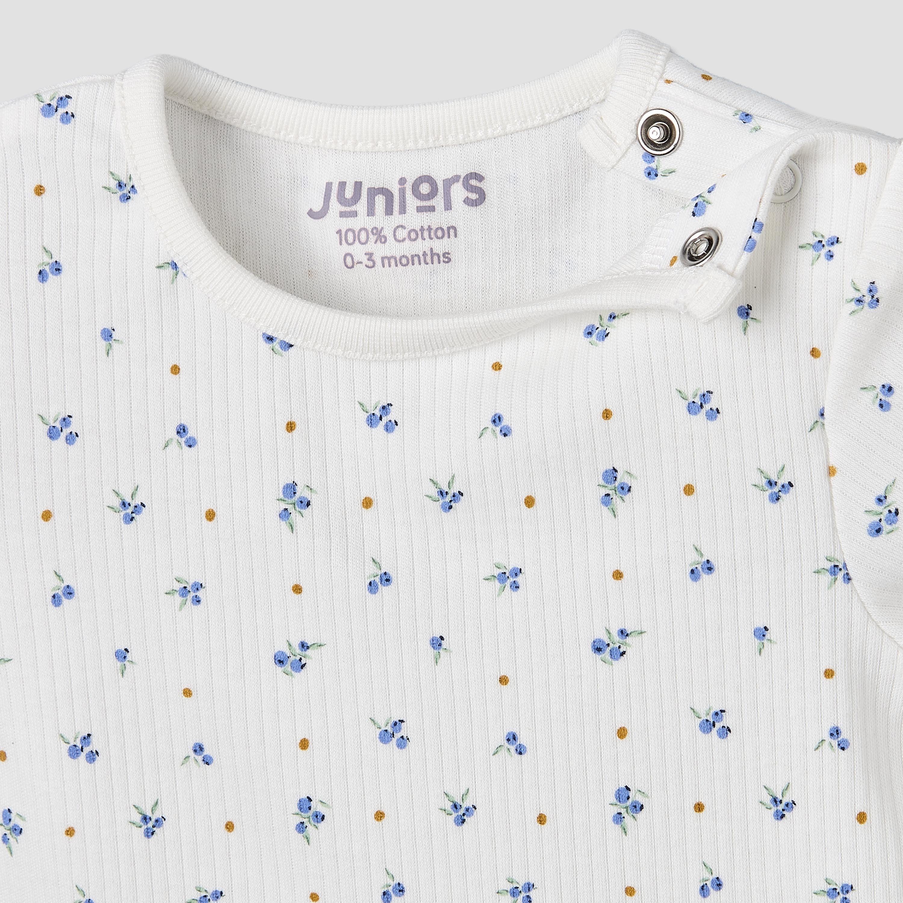 Juniors Round Neck Short Sleeve T-shirt and Dungaree Set with Blueberry Print
