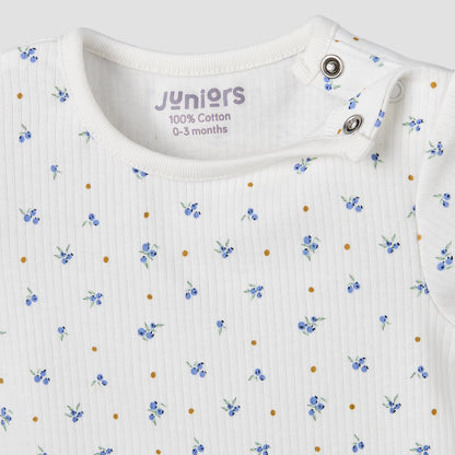 Juniors Round Neck Short Sleeve T-shirt and Dungaree Set with Blueberry Print