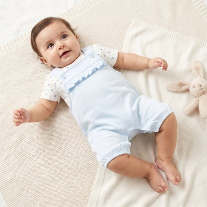 Juniors Round Neck Short Sleeve T-shirt and Dungaree Set with Blueberry Print