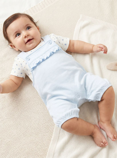 Juniors Round Neck Short Sleeve T-shirt and Dungaree Set with Blueberry Print-baby-girls-clothing-setsandcoords-image-2