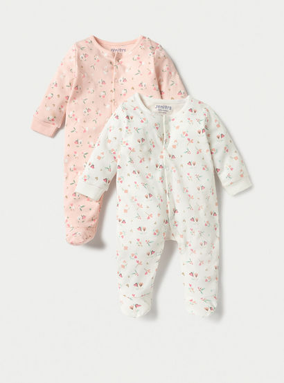 Juniors Floral Print Closed Foot Sleepsuit with Long Sleeves - Set of 2-baby-girls-clothing-nightwear-sleepsuits-image-1