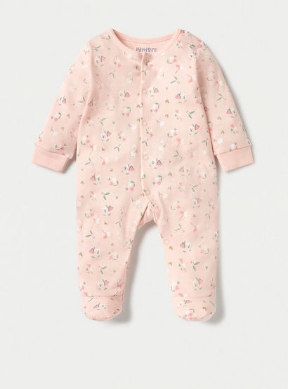 Juniors Floral Print Closed Foot Sleepsuit with Long Sleeves - Set of 2-baby-girls-clothing-nightwear-sleepsuits-image-2