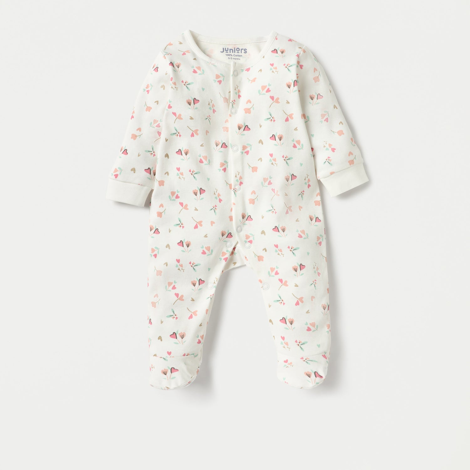 Juniors Floral Print Closed Foot Sleepsuit with Long Sleeves - Set of 2
