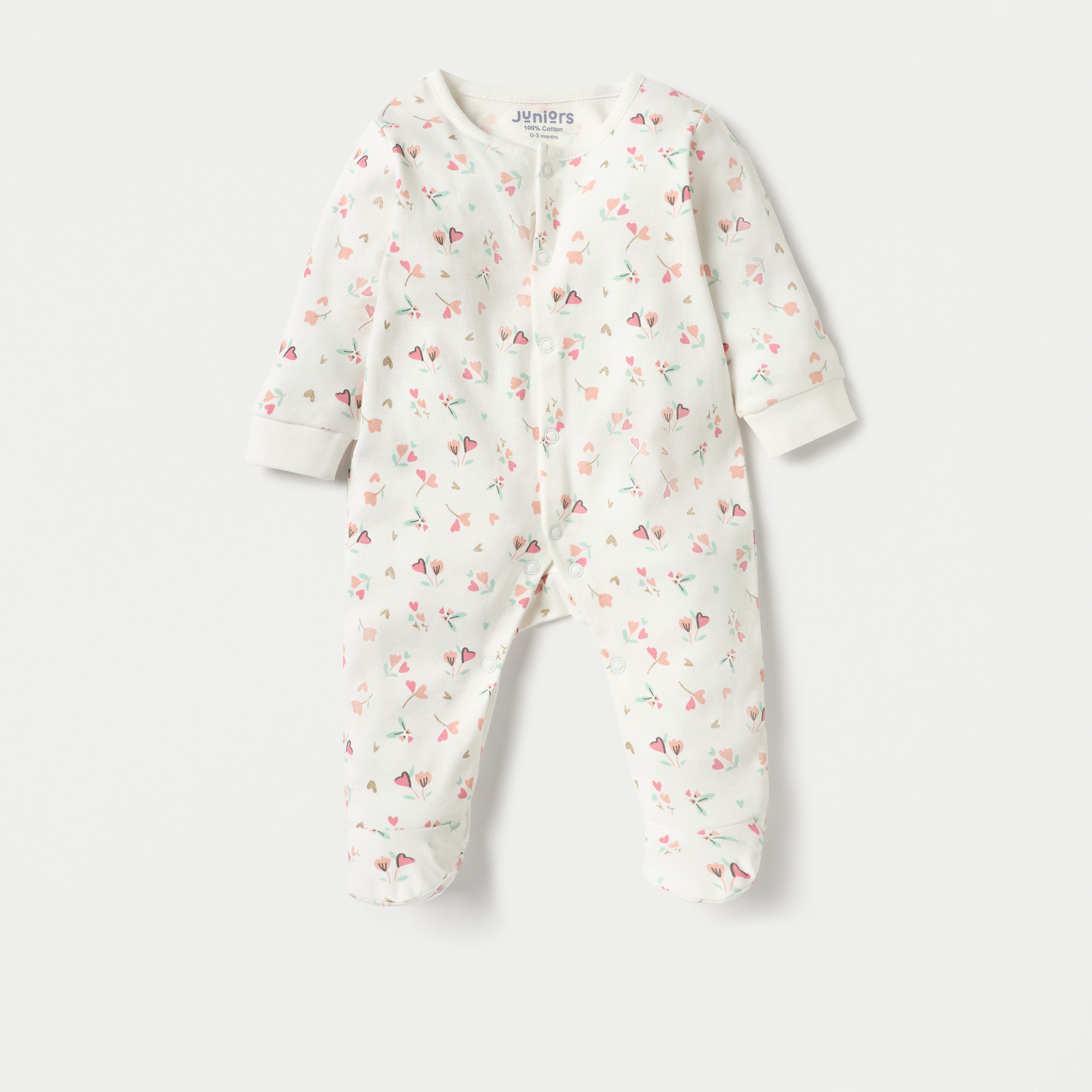 Juniors Floral Print Closed Foot Sleepsuit with Long Sleeves - Set of 2