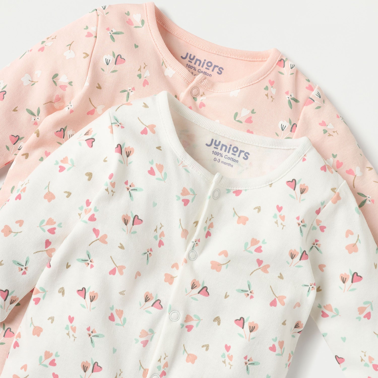 Juniors Floral Print Closed Foot Sleepsuit with Long Sleeves - Set of 2