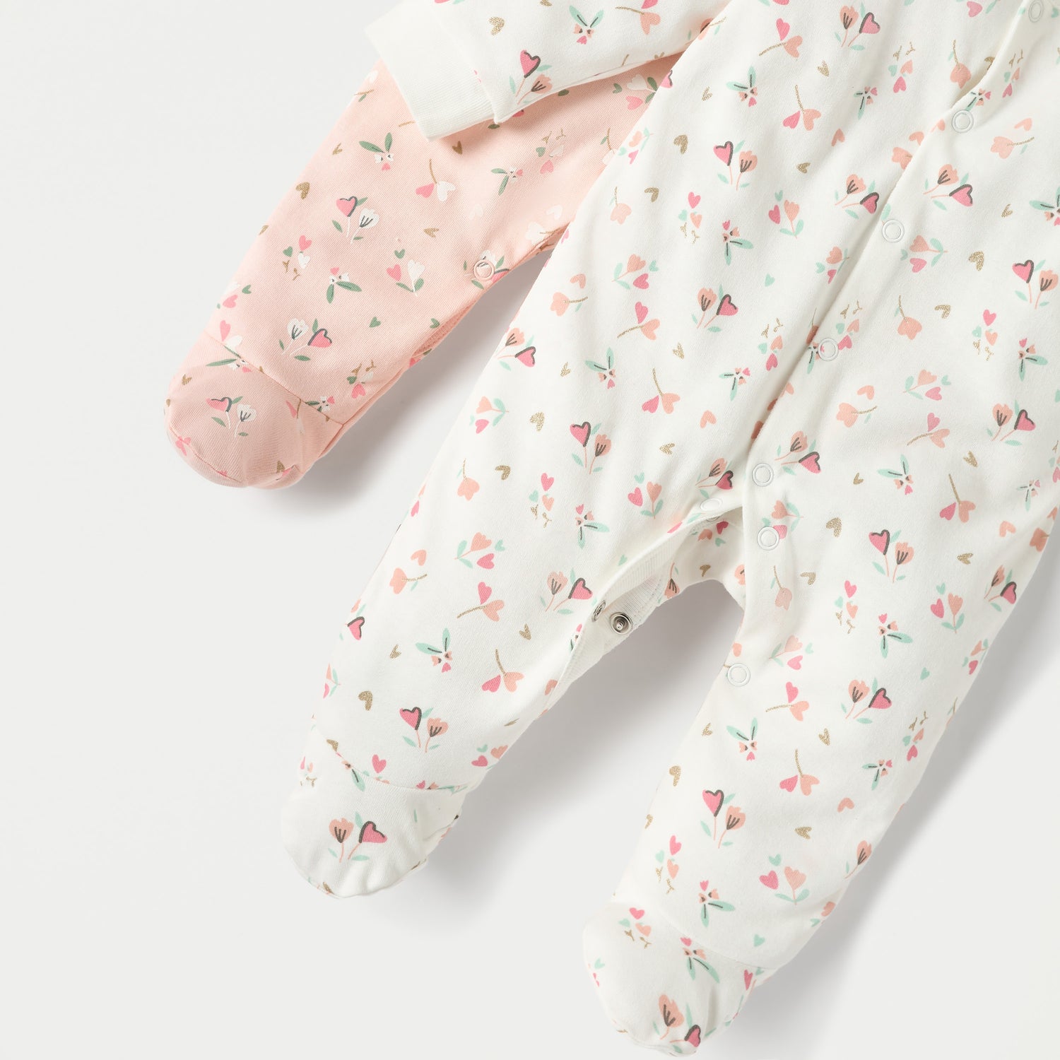 Juniors Floral Print Closed Foot Sleepsuit with Long Sleeves - Set of 2