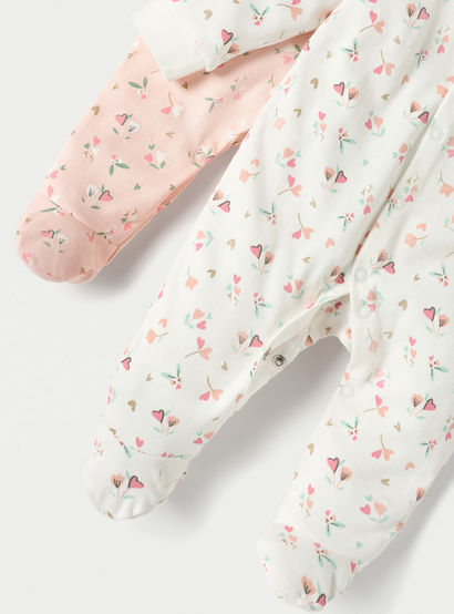 Juniors Floral Print Closed Foot Sleepsuit with Long Sleeves - Set of 2-baby-girls-clothing-nightwear-sleepsuits-image-5
