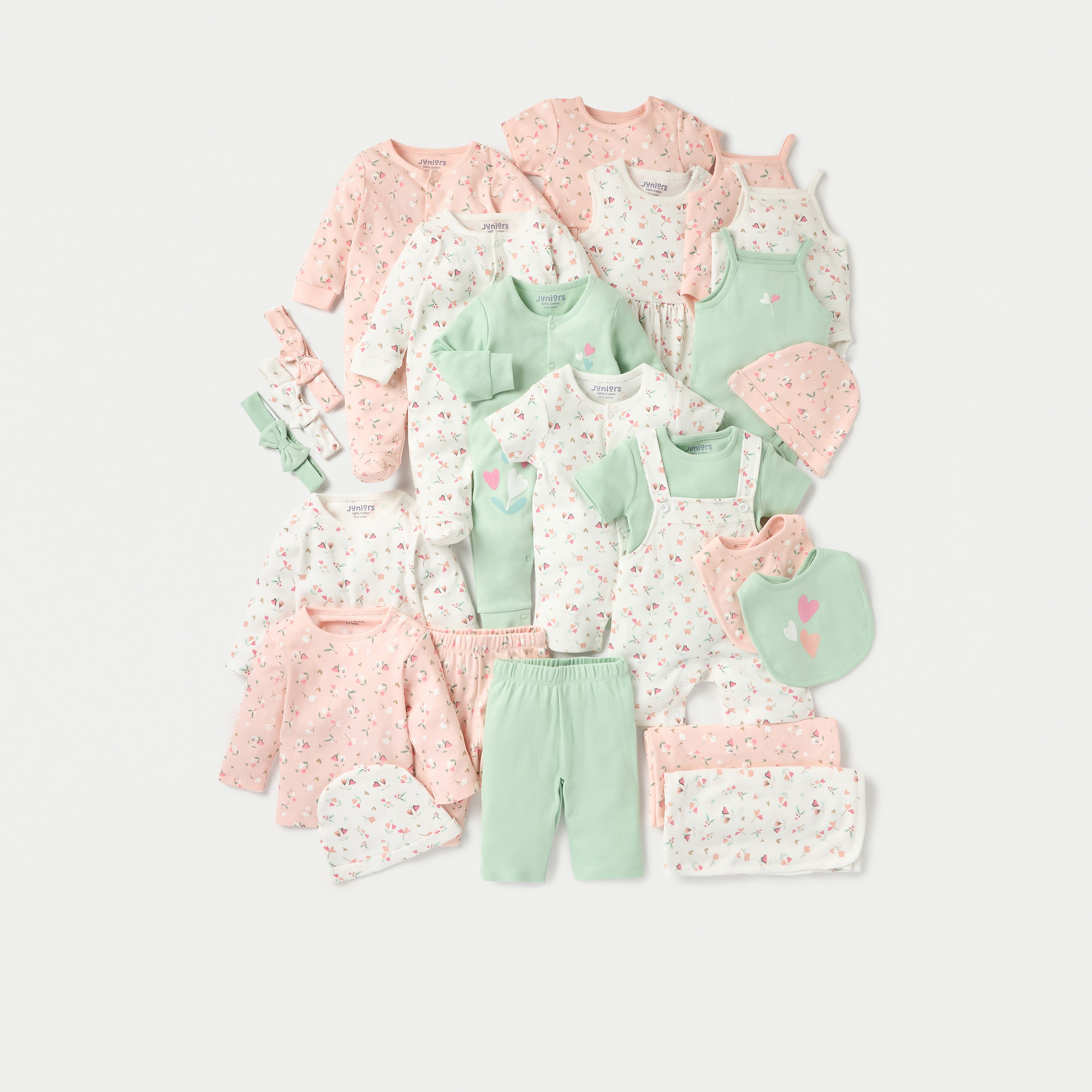 Juniors Floral Print Closed Foot Sleepsuit with Long Sleeves - Set of 2