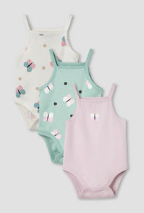 Pack of 3 Juniors Cotton Square Neck Strappy Bodysuit with Butterfly Print-undefined-image-1