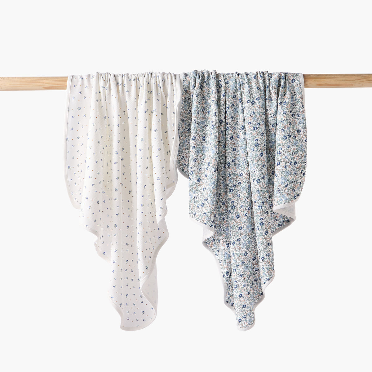 Pack of 2 Juniors Receiving Blanket with Floral Print - Blue / 0-6 mths