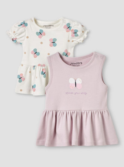 Pack of 2 Juniors Round Neck A-line Dress with Butterfly Print-baby-girls-clothing-dressesandjumpsuits-image-1