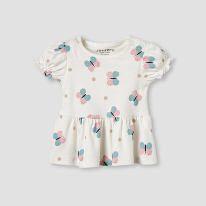 Pack of 2 Juniors Round Neck A-line Dress with Butterfly Print