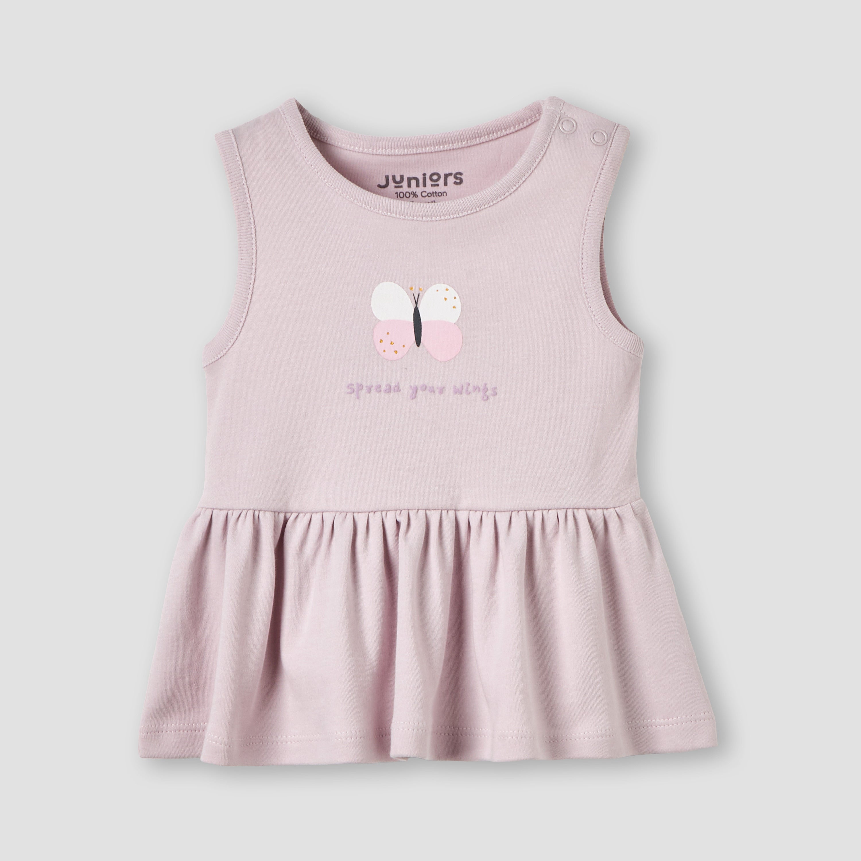 Pack of 2 Juniors Round Neck A-line Dress with Butterfly Print