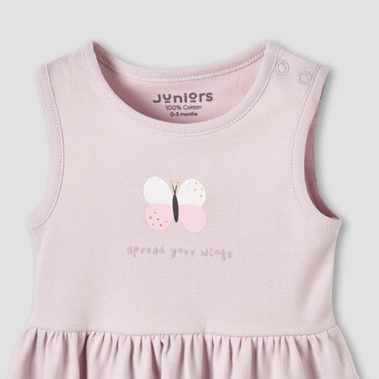 Pack of 2 Juniors Round Neck A-line Dress with Butterfly Print