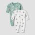 Pack of 2 Juniors Cotton Round Neck Long Sleeves Sleepsuit with Butterfly Print - Multicolour / 9-12 mths