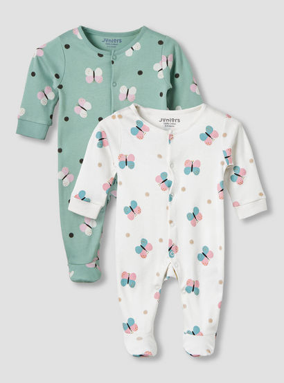 Pack of 2 Juniors Cotton Round Neck Long Sleeves Sleepsuit with Butterfly Print-baby-girls-clothing-nightwear-sleepsuits-image-1