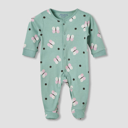 Pack of 2 Juniors Cotton Round Neck Long Sleeves Sleepsuit with Butterfly Print