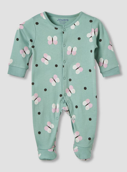 Pack of 2 Juniors Cotton Round Neck Long Sleeves Sleepsuit with Butterfly Print-baby-girls-clothing-nightwear-sleepsuits-image-2
