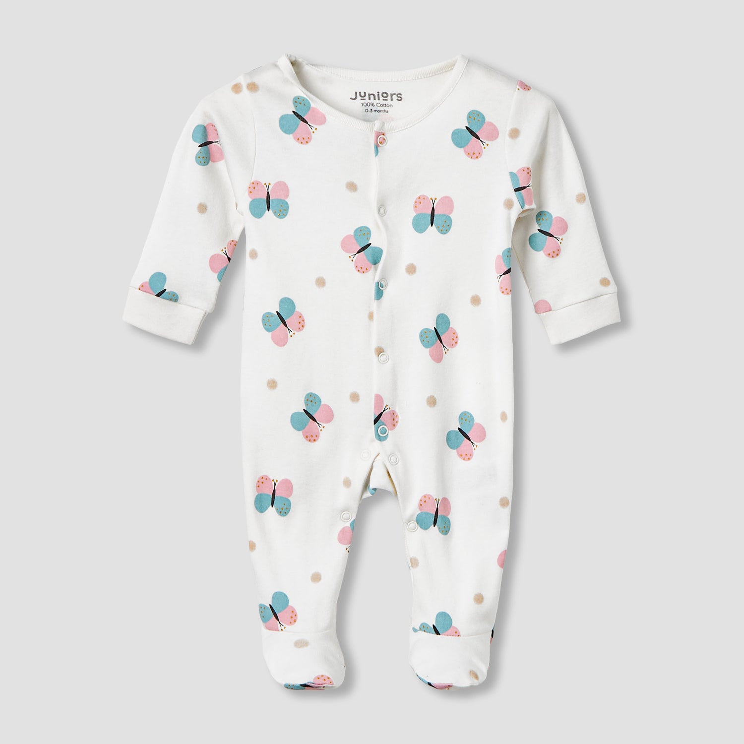 Pack of 2 Juniors Cotton Round Neck Long Sleeves Sleepsuit with Butterfly Print