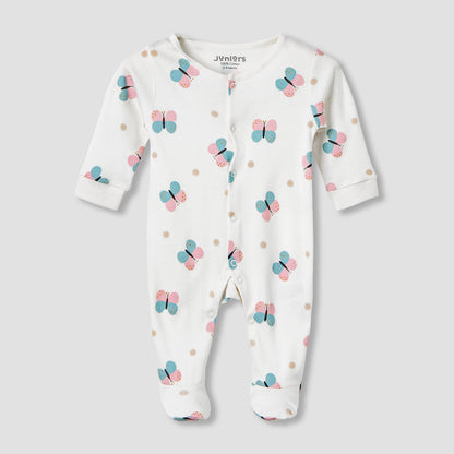 Pack of 2 Juniors Cotton Round Neck Long Sleeves Sleepsuit with Butterfly Print