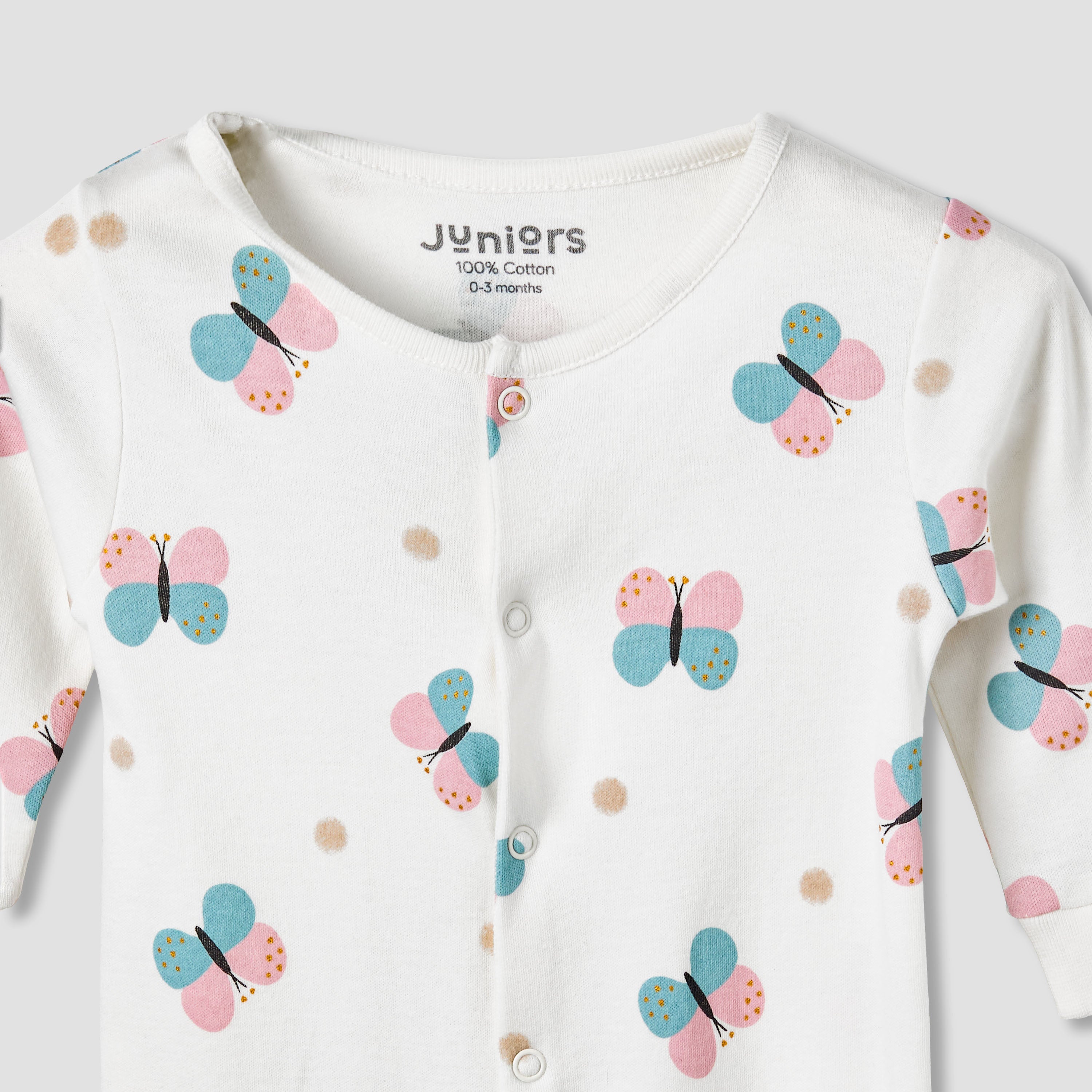 Pack of 2 Juniors Cotton Round Neck Long Sleeves Sleepsuit with Butterfly Print