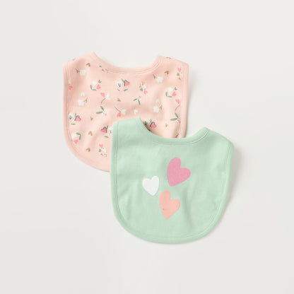 Juniors Floral Print Bib with Snap Button Closure - Set of 2 - Multicolour