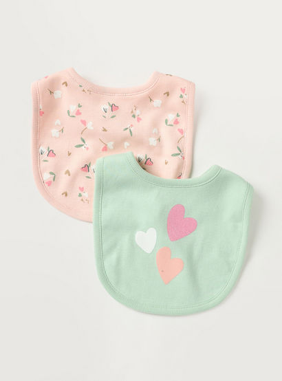 Juniors Floral Print Bib with Snap Button Closure - Set of 2-baby-feeding-bibs-image-1