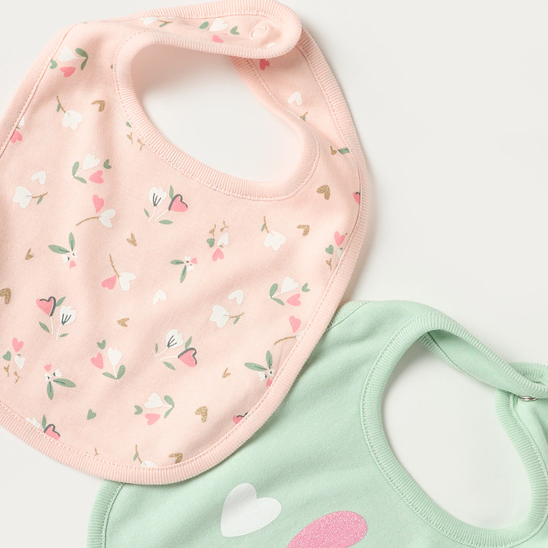 Juniors Floral Print Bib with Snap Button Closure - Set of 2