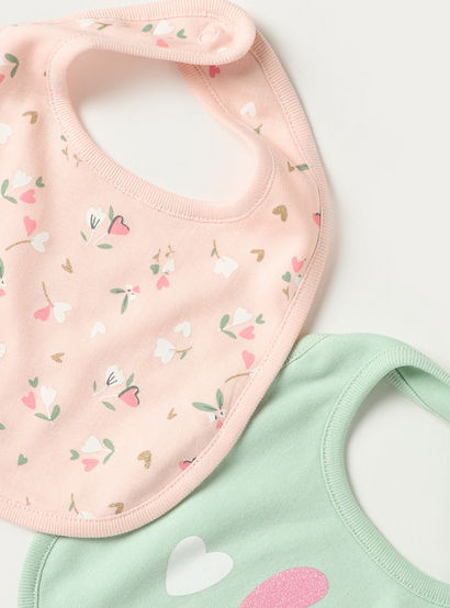 Juniors Floral Print Bib with Snap Button Closure - Set of 2-baby-feeding-bibs-image-2