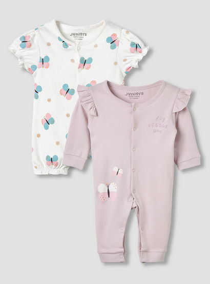 Pack of 2 Cotton Round Neck Sleepsuit with Snap Button Closure-baby-girls-clothing-nightwear-sleepsuits-image-1