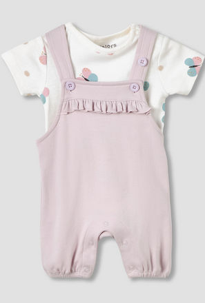 Juniors Round Neck Short Sleeves T-shirt and Dungaree Set with Butterfly Print