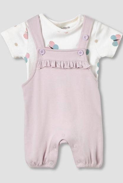 Juniors Round Neck Short Sleeves T-shirt and Dungaree Set with Butterfly Print