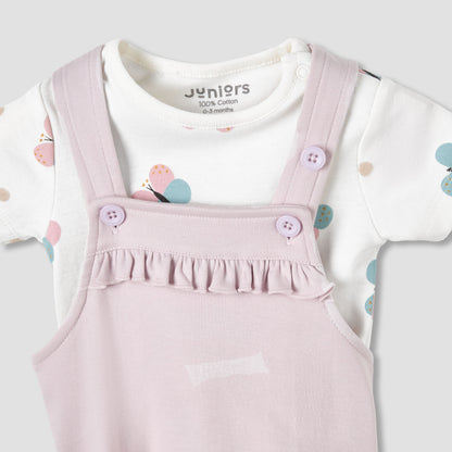 Juniors Round Neck Short Sleeves T-shirt and Dungaree Set with Butterfly Print