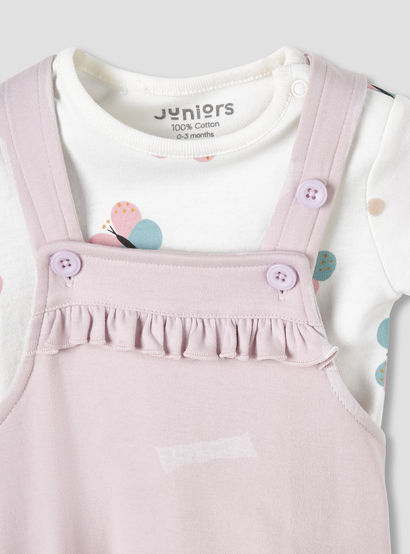 Juniors Round Neck Short Sleeves T-shirt and Dungaree Set with Butterfly Print-baby-girls-clothing-setsandcoords-image-4