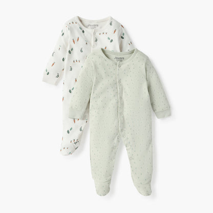 Juniors All-Over Print Closed Feet Sleepsuit with Long Sleeves - Set of 2 - Multicolour / 9-12 mths