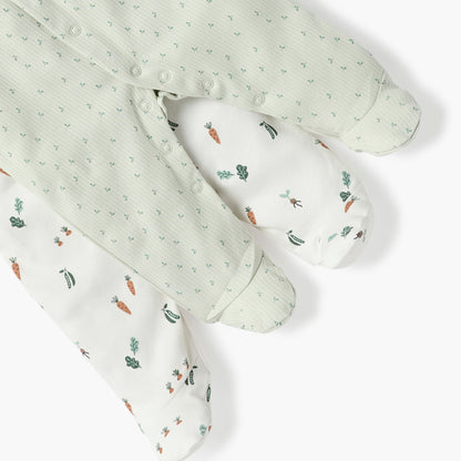 Juniors All-Over Print Closed Feet Sleepsuit with Long Sleeves - Set of 2