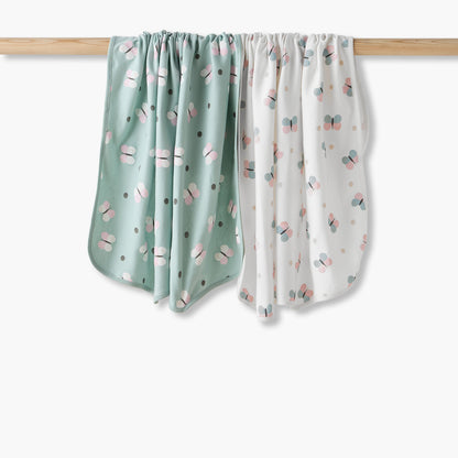 Juniors Receiving Blanket with Butterfly Print, Set of 2 - Green / 0-6 mths