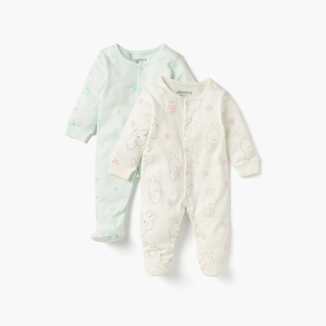 Juniors Printed Closed Feet Sleepsuit with Button Closure - Set of 2 - Multicolour / 9-12 mths