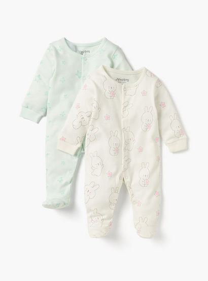 Juniors Printed Closed Feet Sleepsuit with Button Closure - Set of 2-baby-girls-clothing-nightwear-sleepsuits-image-1