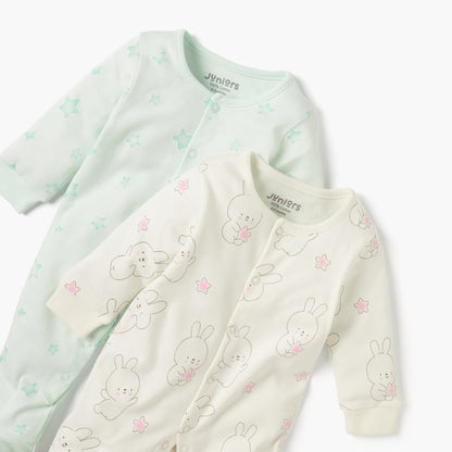 Juniors Printed Closed Feet Sleepsuit with Button Closure - Set of 2