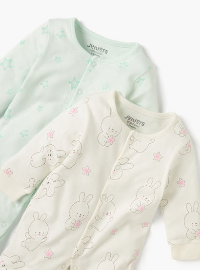 Juniors Printed Closed Feet Sleepsuit with Button Closure - Set of 2-baby-girls-clothing-nightwear-sleepsuits-image-4