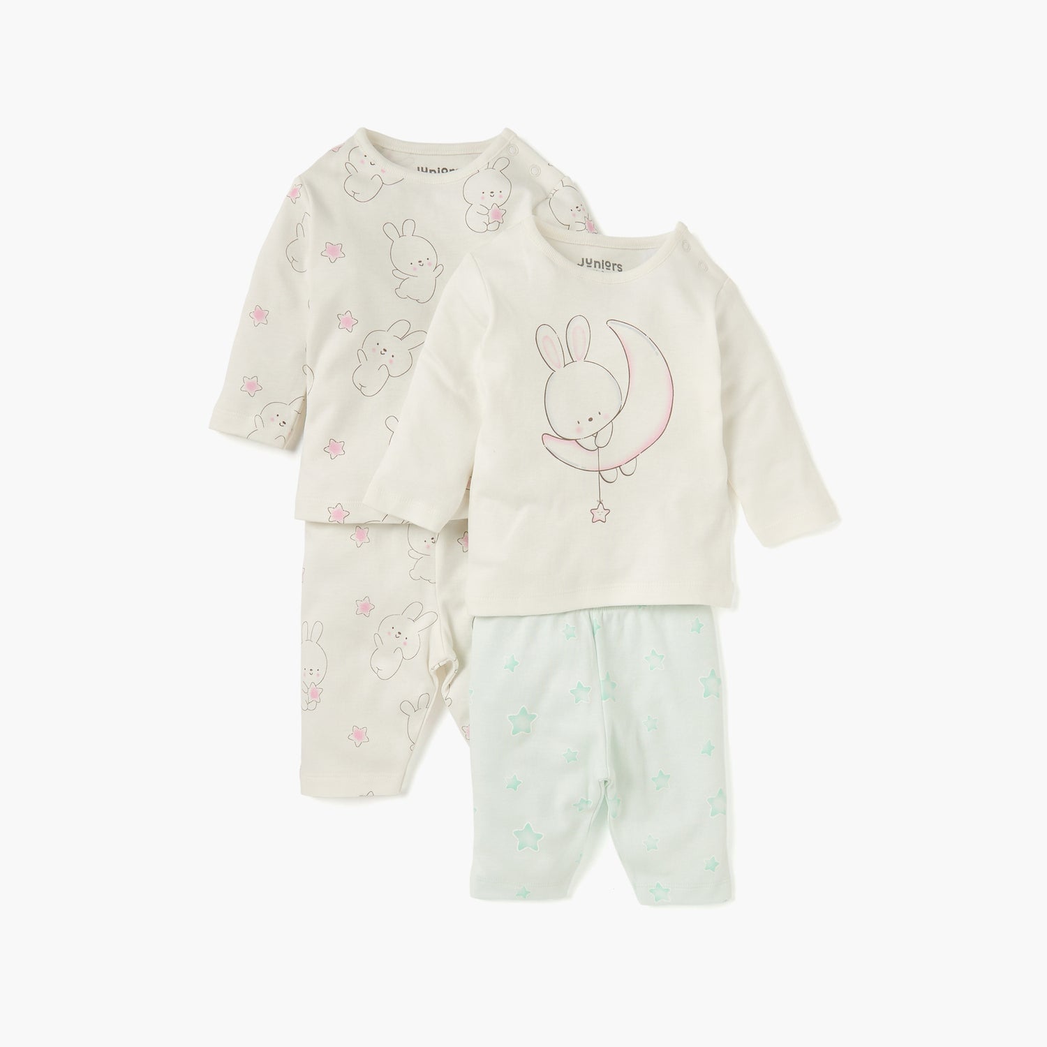 Juniors Bunny Print Long Sleeves T-shirt and Elasticated Pyjamas - Set of 2 - Multicolour / 12-18 mths